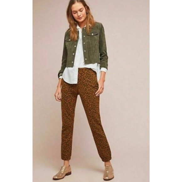 Sanctuary x Anthropologie Cheetah Ankle Zip Pants Womens S Small Pecan Joggers - Picture 1 of 13